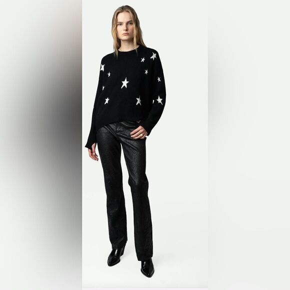 Zadig & Voltaire Markus Stars black/white 100% Cashmere oversized sweater M. NWT - Picture 3 of 12